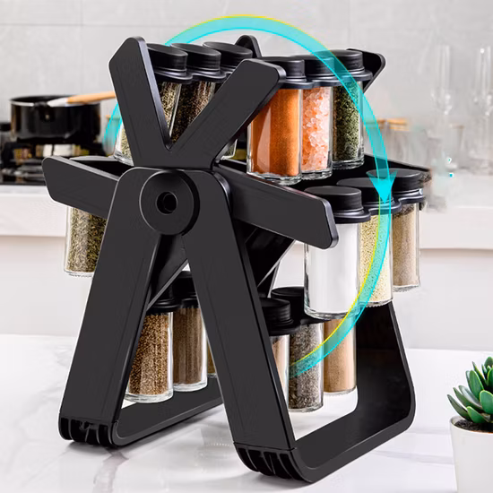 Countertop 360-Degree Rotating Seasoning Organizer 18 Cans Glass Spice Racks Bl21088
