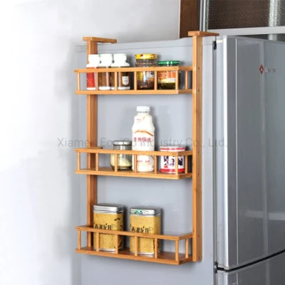 Adjustable Bamboo Storage Rack Wall Mount Spice Rack Refrigerator Side Rack