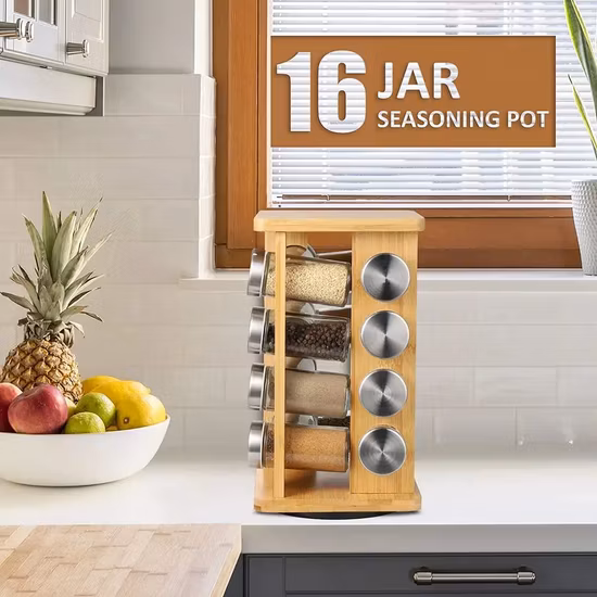 Bamboo Countertop Spice Rack Organizer Spice Rack with 16 Jars