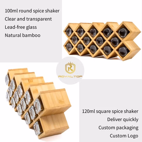 Spice Rack with 8 Pieces Jars, Bamboo Kitchen Countertop Spice Jar Rack