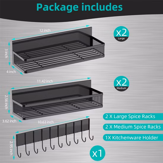 Jh-Mech Wall Mounted Spice Rack with Adjustable Hooks Over The Door Pantry Organizer